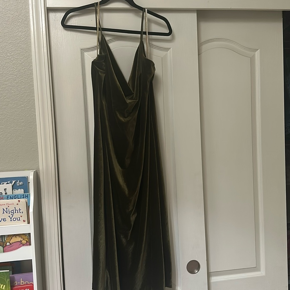 BHLDN Jenny Yoo Bentley velvet dress in olive